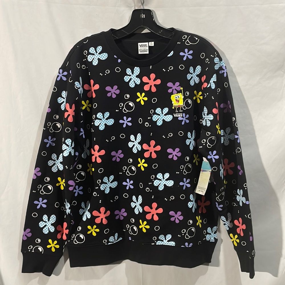 Vans Black SpongeBob Floral Print Crewneck Sweatshirt